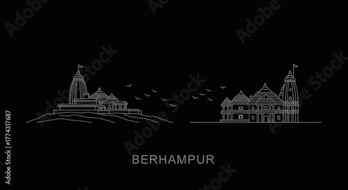 Berhampur Temple Skyline Silhouette Line Art