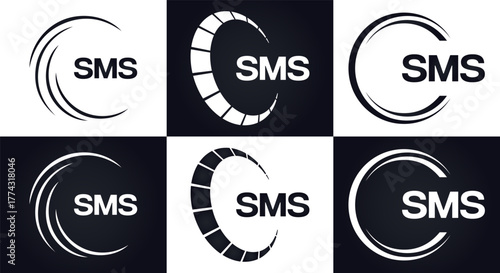 SMS set ,SMS logo. S M S design. White SMS letter. SMS, S M S letter logo design. Initial letter SMS letter logo set, linked circle uppercase monogram logo. S M S letter logo vector design.