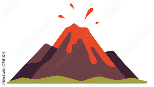 erupting mountain volcano hot lava nature landscape scenery flat color vector illustration template design