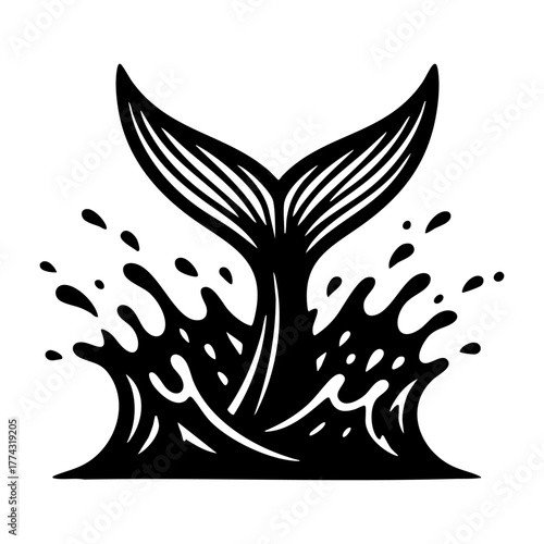 Mahi Mahi Dolphinfish Tail Fin with Water Splash Silhouette