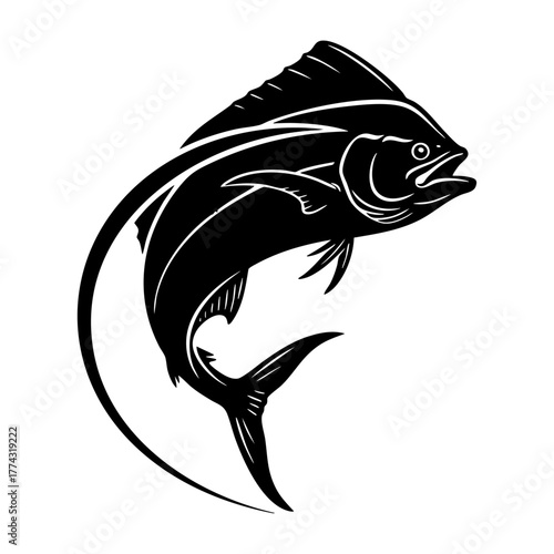 Stylized Mahi Mahi Silhouette with Motion Swoosh Line Art