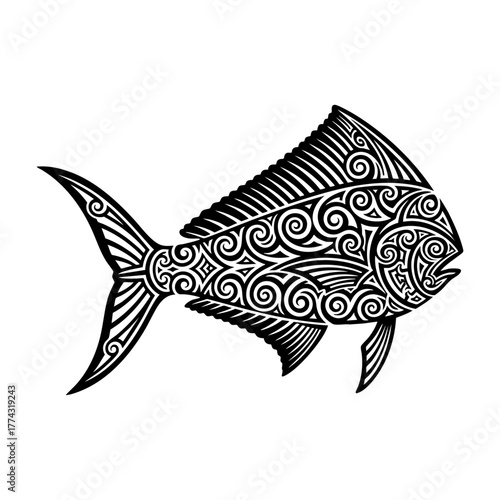Tribal Polynesian Mahi Mahi Tail Fin Silhouette Vector Art