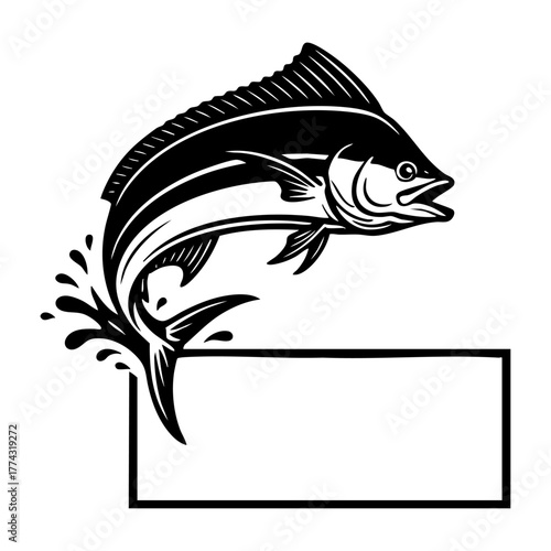 Mahi Mahi Dolphinfish Leaping Over Blank Text Box Vector