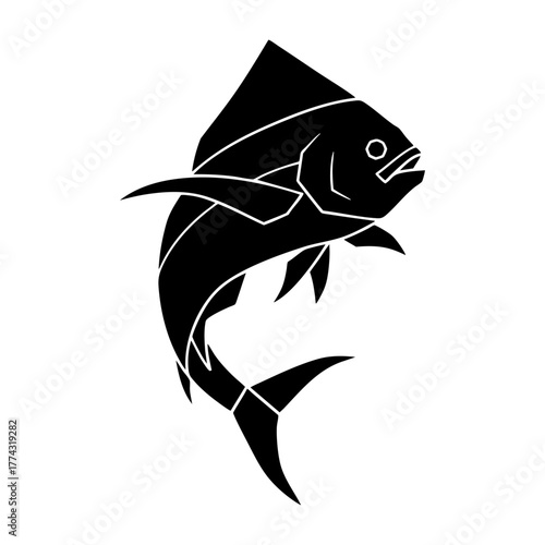 Geometric Origami Style Mahi Mahi Fish Silhouette Vector