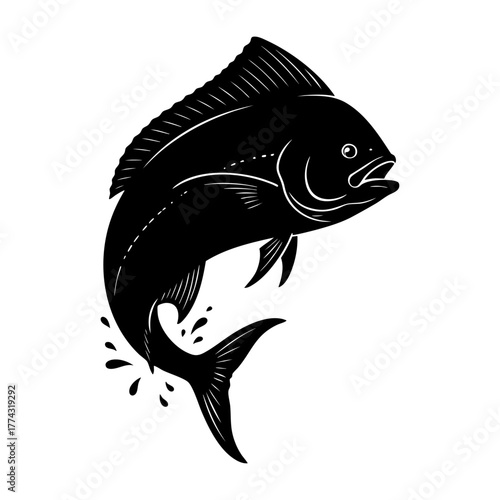 Female Cow Mahi Mahi Dolphinfish Jumping Silhouette Vector