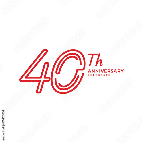 40 Th Anniversary Celebration Flat Line Vector Template Design Illustration
