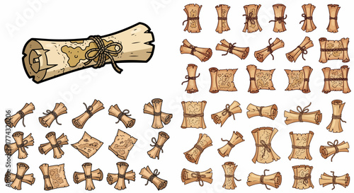 Rolled scrolls and tied parchments collection