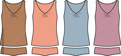 Four Variations of Tank Top and Briefs Set in Different Pastel Colors for Fashion Design