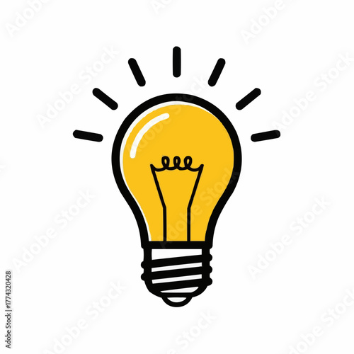 Bright Idea Lightbulb Icon – Flat Vector Illustration Symbolizing Creativity and Innovation