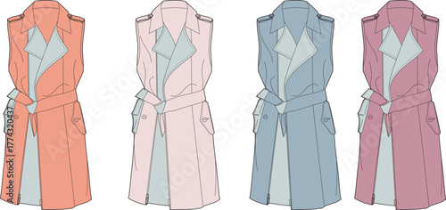 Vector Illustration of Four Trench Coats in Different Colors