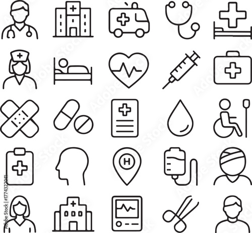 Minimalist Hospital & Medical Line Icons Set