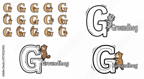 Letter G with groundhog character for alphabet learning