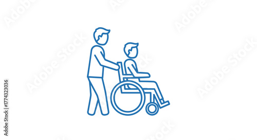 Caring caregiver gently pushing person in wheelchair showing compassion and support for mobility challenges, Generative AI.