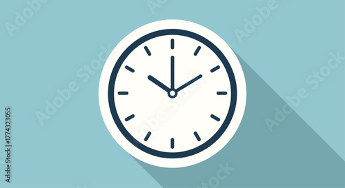 Modern minimalist clock face with long shadow conveys urgency and the passage of time for business concepts, Generative AI.