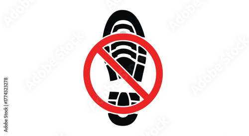 Clear warning sign indicating no entry or restricted access with a bold red prohibition symbol over a shoe print, Generative AI.