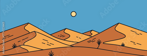 Simple Desert Landscape with Sand Dunes and Sky