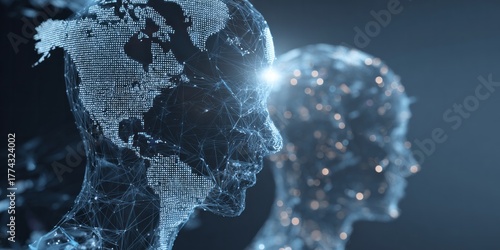 Digital brains connect globally through data networks.