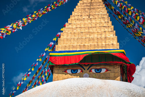 Boudhanath Stupa with Prayer Flags in Kathmandu, Nepal