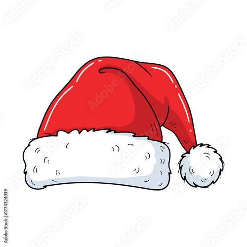 Red Santa hat with white fur trim and pom-pom detail  