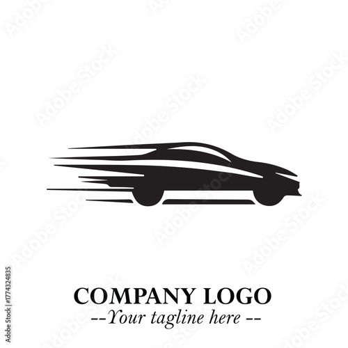 Car Running Fast Logo Symbol in Black on the White Background with Dynamic Speed Design