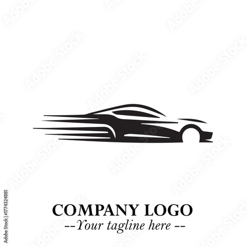 Car Running Fast Logo Symbol in Black on the White Background with Dynamic Speed Design