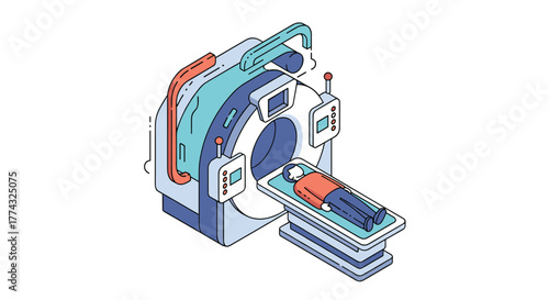 A patient undergoing a CT scan in a hospital, lying on a table as it slides into the donut-shaped scanner for imaging and diagnosis.