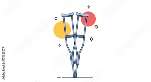 Illustration of a pair of crutches with pastel colored circles in the background for medical treatment or mobility assistance.