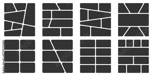 Template photo gallery with mosaic montage and frame layout for picture image or collage composition background. Banner wall creative collection with page poster and mockup shape tile illustration