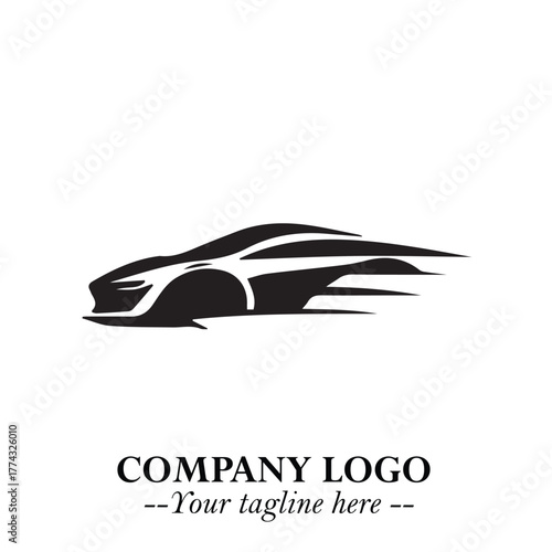 Car Running Fast Logo Symbol in Black on the White Background with Dynamic Speed Design