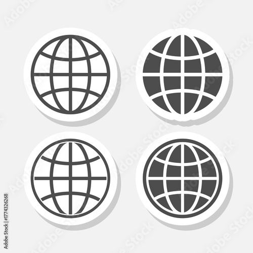 Globe icons set sticker isolated on gray background