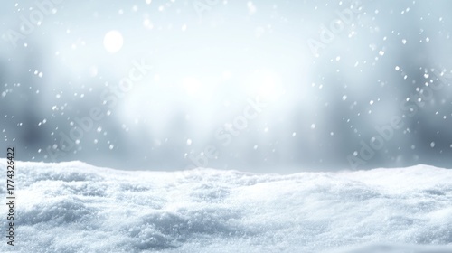 Wallpaper Mural A serene winter landscape featuring falling snowflakes and a soft, white snow-covered ground, a tranquil, cold atmosphere, blurred background Torontodigital.ca