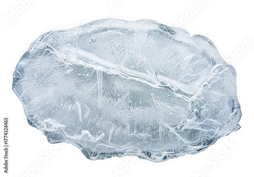 Chunk of ice isolated on transparent background, revealing its frozen water composition