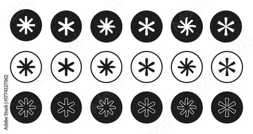 Asterisk icon set. Star illustrations vector in black, flat and outline style. Isolated on white or transparent background.