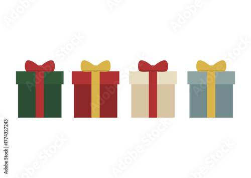 冬カラーのシンプルなギフトボックス(緑・赤・白・水色)