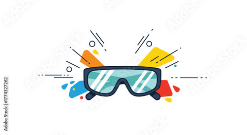 Stylish eyeglasses with colorful abstract shapes creating a lively and modern design perfect for optical services and promotions.