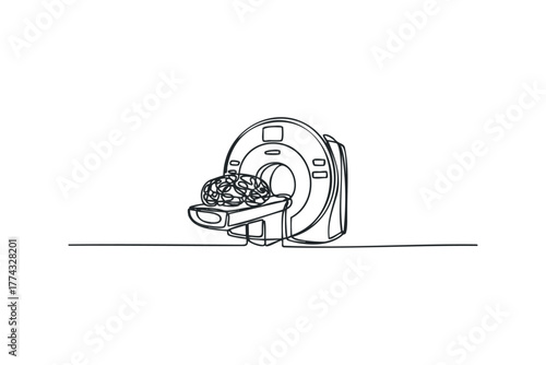 Outline of medical scanner with human brain model