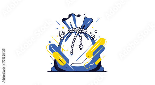 Stylish vector illustration of a drawstring sack filled with treasure, money, or other valuables, emphasizing wealth and prosperity.