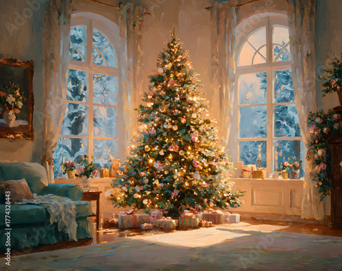 Wallpaper Mural Christmas Scene. Holiday Greeting Card Design Torontodigital.ca