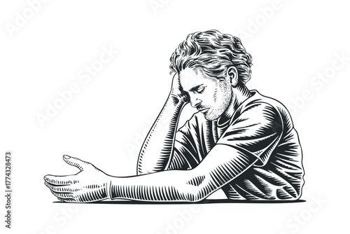 Man with hand on head looking down