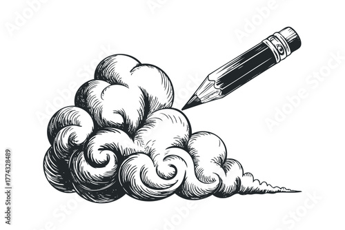 Pencil Drawing of a Cloud Being Created