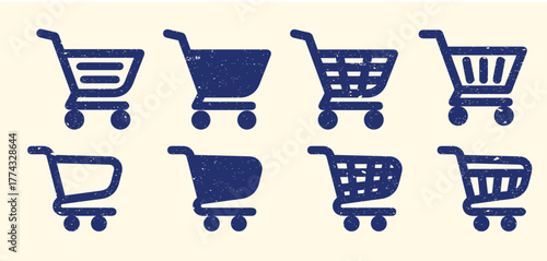 A shopping cart vector icon set featuring various market and e-commerce symbols. Includes di erent trolley, basket, and 
cart styles, perfect for online stores, retail branding, apps, and website 