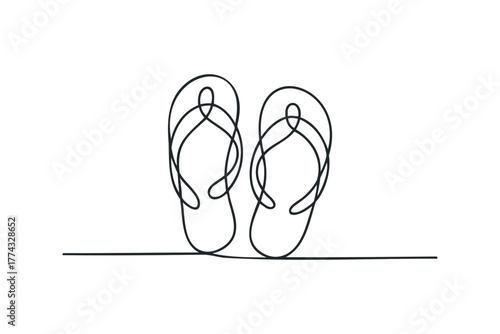 Minimalist line art of two black flip flops on a white background