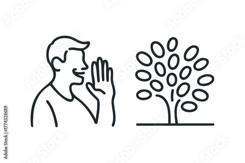 Person whispering secret next to abstract tree icon