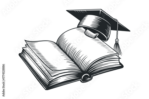 Graduation cap and open book