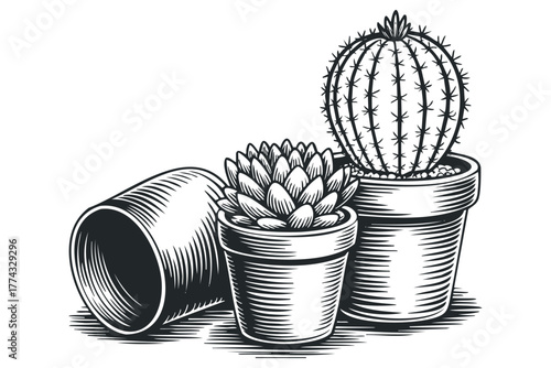 Potted Cactus and Succulent Plants Isolated