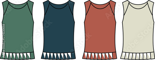 Collection of Various Colored Tank Tops with Triangle Trim Detail - Fashion Apparel Design Concepts