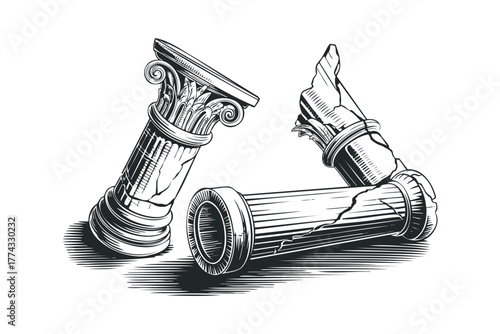 Broken Ancient Greek Column Fragments