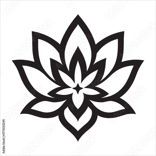 Black Lotus Flower Silhouette Zen Yoga and Meditation Wellness Vector Icon