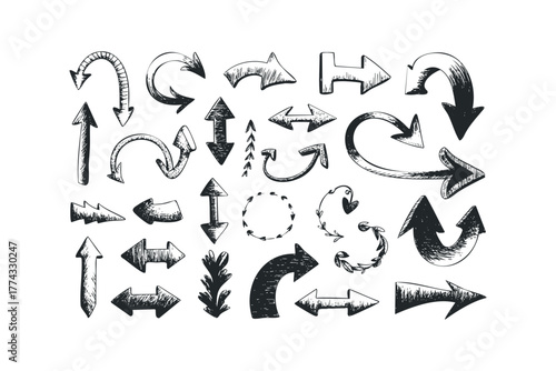 Collection of hand-drawn sketch arrows and directional pointers
