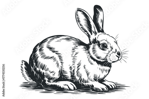 Black and white sketch of a rabbit in profile view